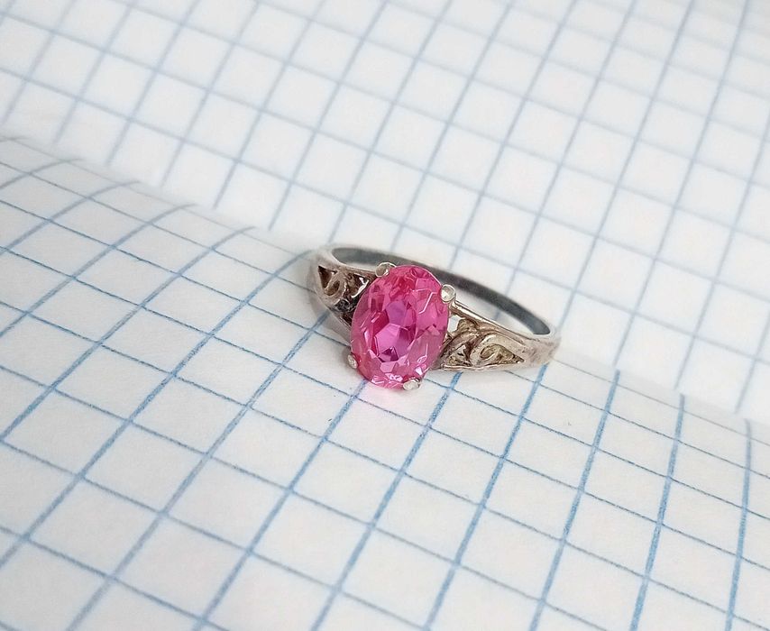 Вінтажне Кольцо колечко з розовим камнем Срібло 925 проба, вінтаж