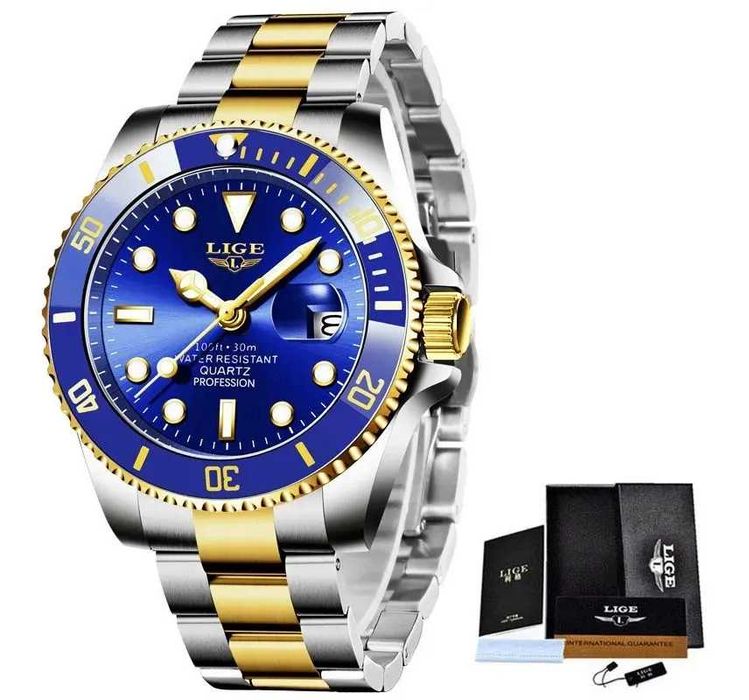 Relogio Lige dourado e azil