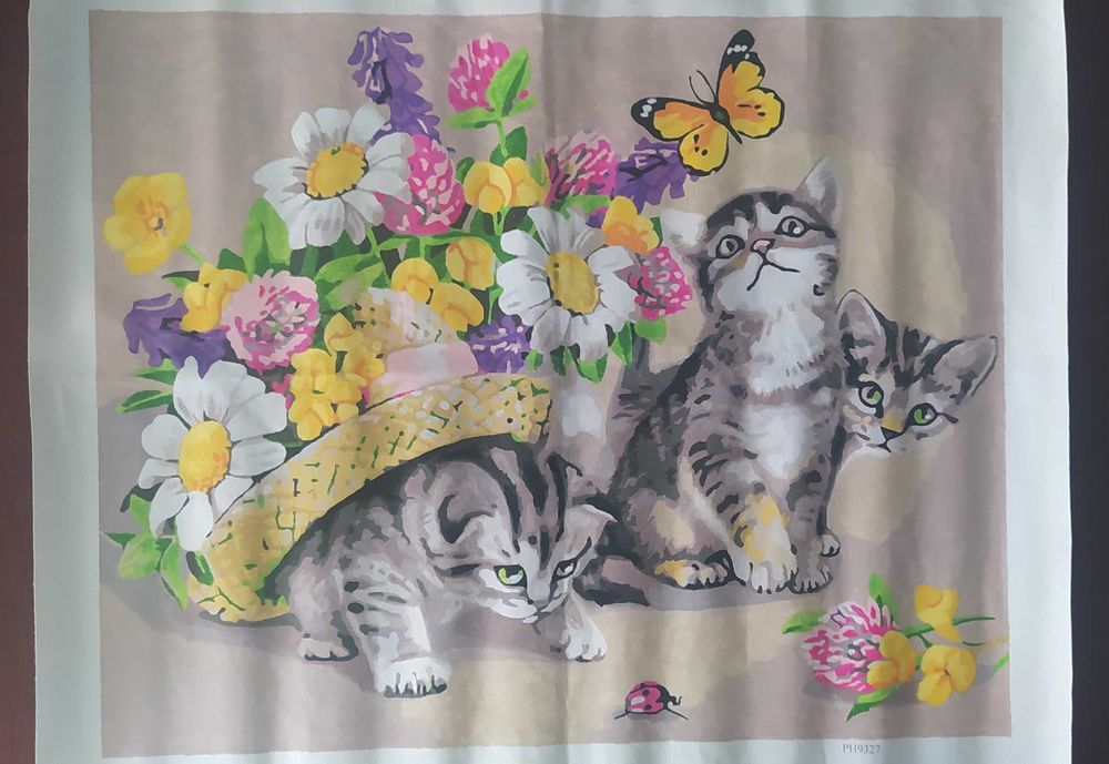 Tela pintada á mão com tintas acrílicas, tema gatinhos