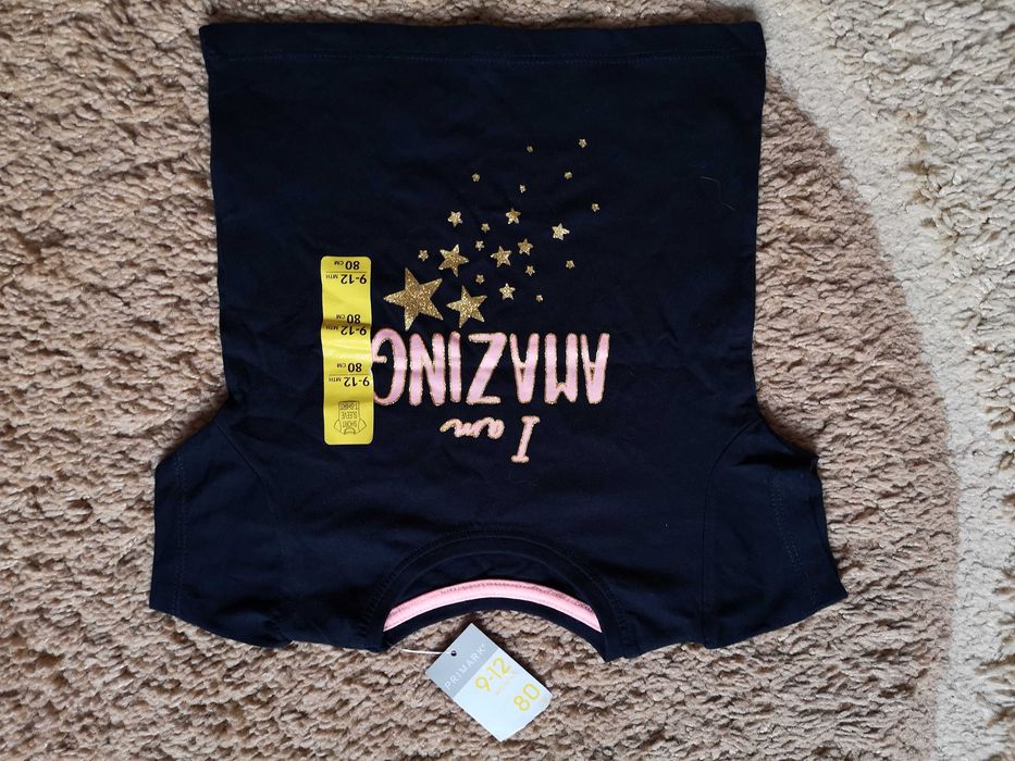 Koszulka roz 80 NOWA brokat gwiazdy