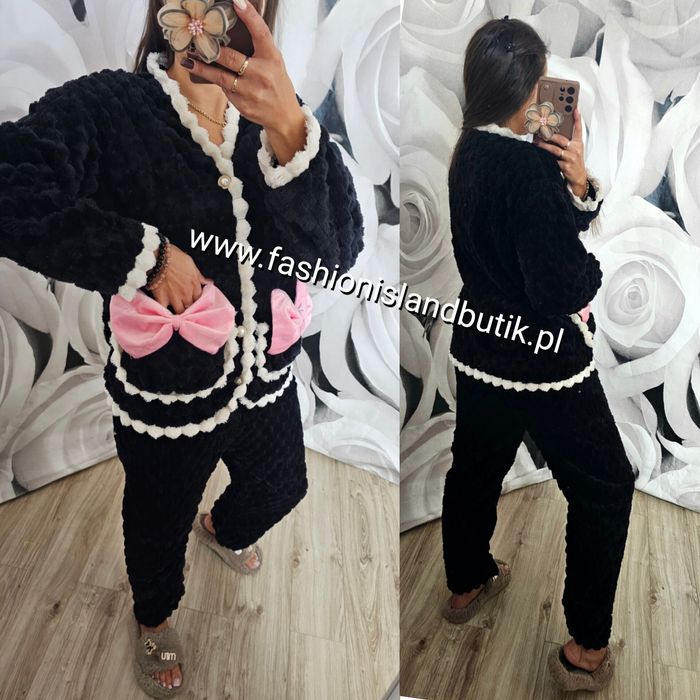 Piżama komplet miś futerko z kokardą