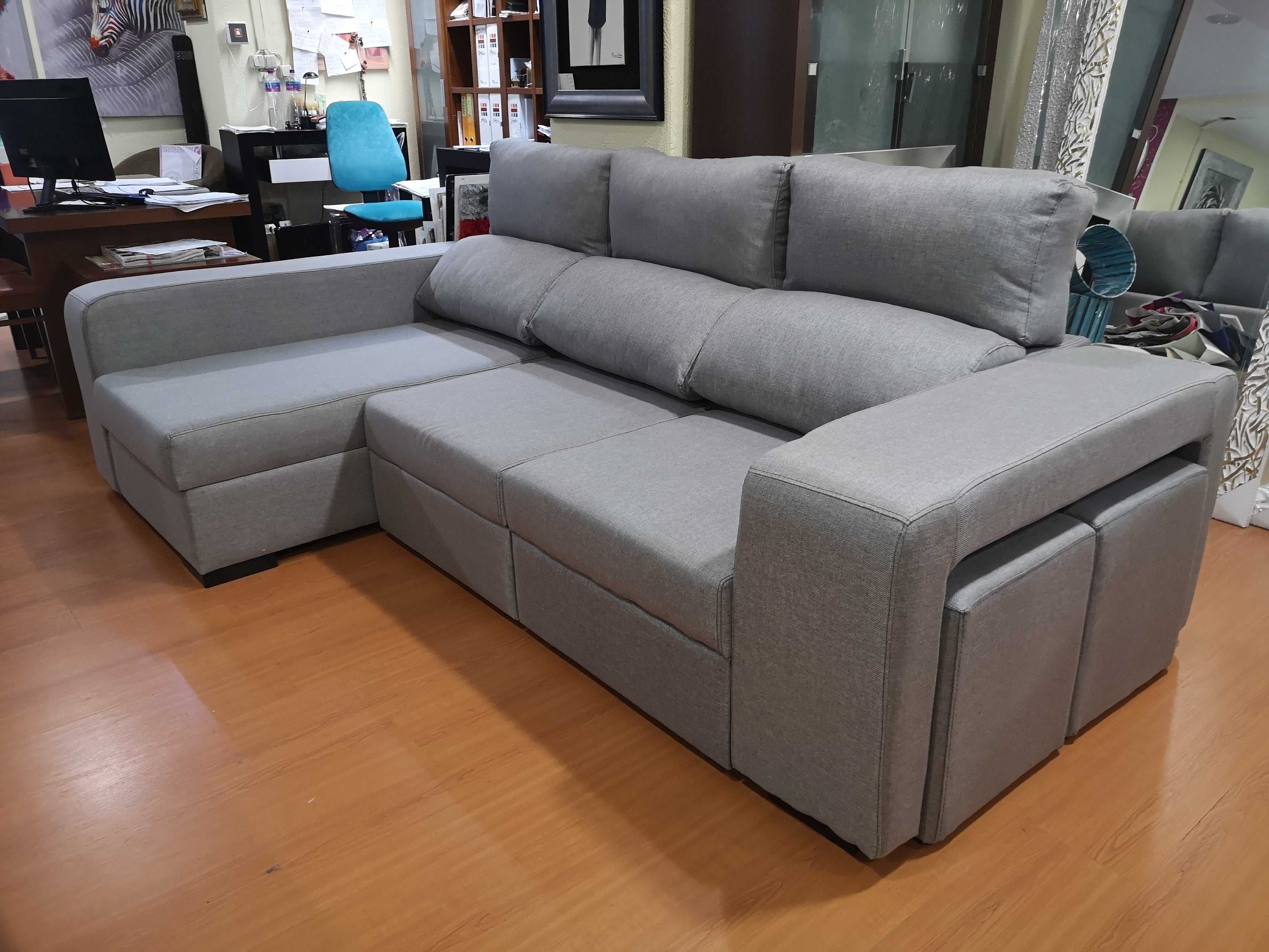 Sofá Cama - Chaise Longue elevatória - 2 Puffs - NOVO - FÁBRICA - sofa