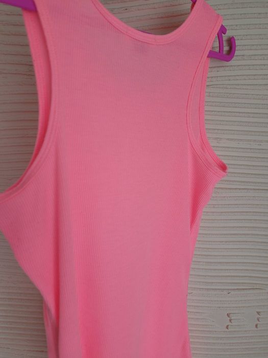 Top r. 152 RIVER ISLAND 11-12 lat neonowy różowy prążkowany