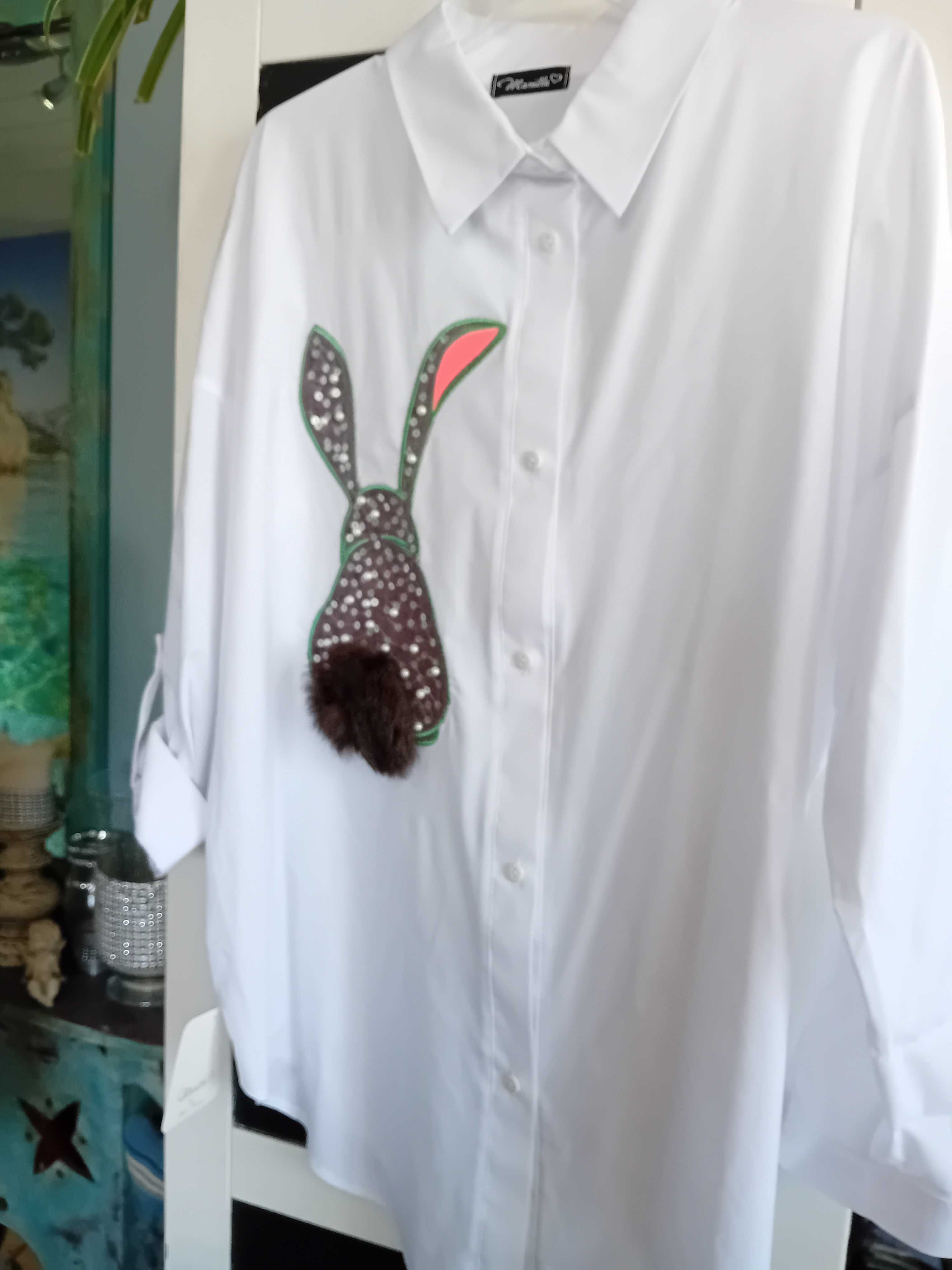 Koszula biała wiosenna haft królik Manilla