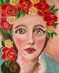 Obraz portret dziewczyna z wiankiem kwiaty