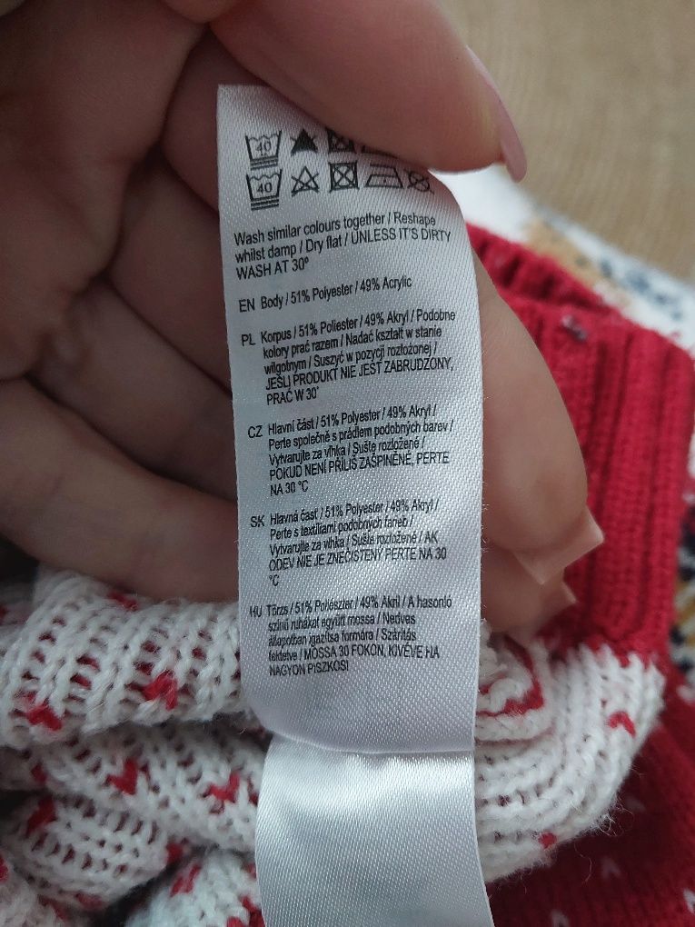 Sweter świąteczny F&F Czerwony Renifery piękny aplikacje 3d