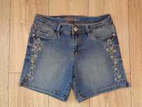 Szorty z haftem, krótkie spodenki jeans dzinsy 36/38 S Vintage