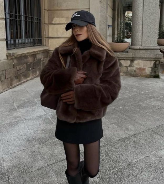 Оригінал! трендова еко шуба шубка zara зара шоколадна під норку