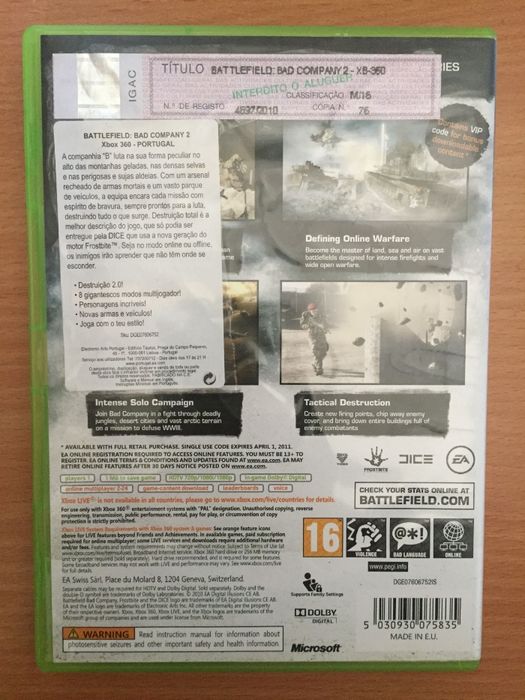 Battlefield Bad Company 2 c/ selo IGAC (Xbox 360/Xbox One)