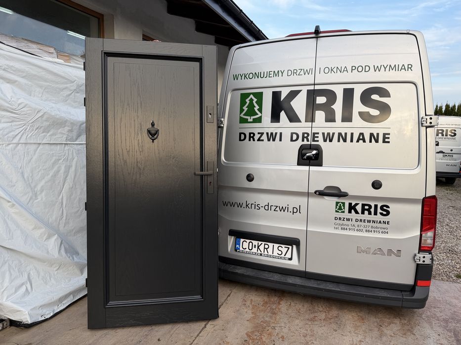 Drzwi zewnętrzne drewniane OD RĘKI czarne Cała Polska na wymar Schlage