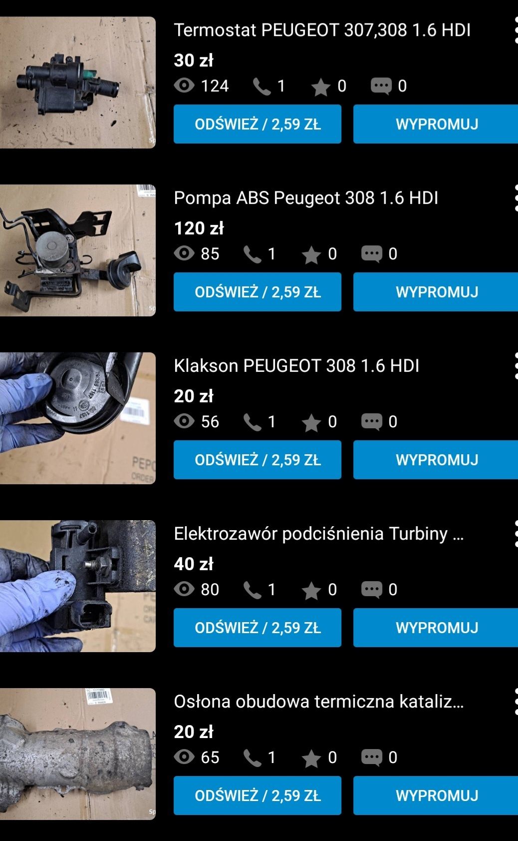 Części silnikowe Peugeot Partner, 307, 308 1.6 hdi