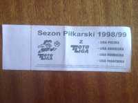 Kolekcjonerski bilet na mecz piłkarski "ODRA" Opole -sezon 1998/99r