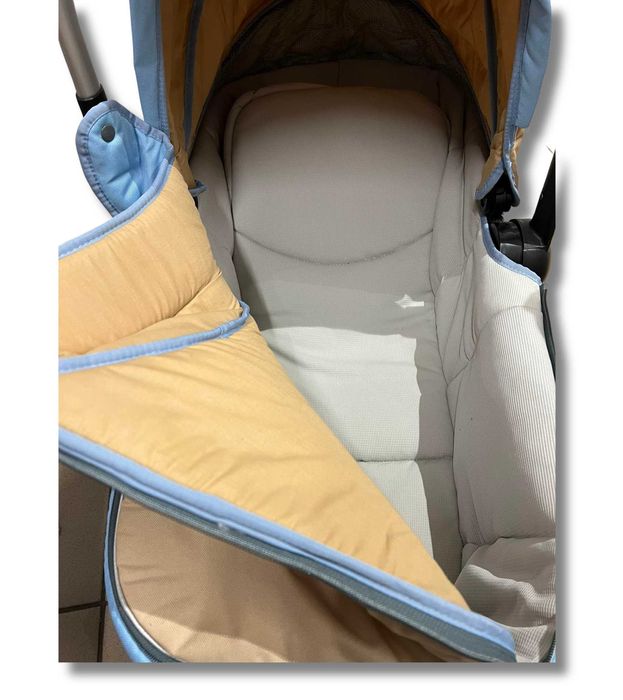 Nosidełko gondola z daszkiem 0-10kg Delux Carry Cot - beżowo/niebieska