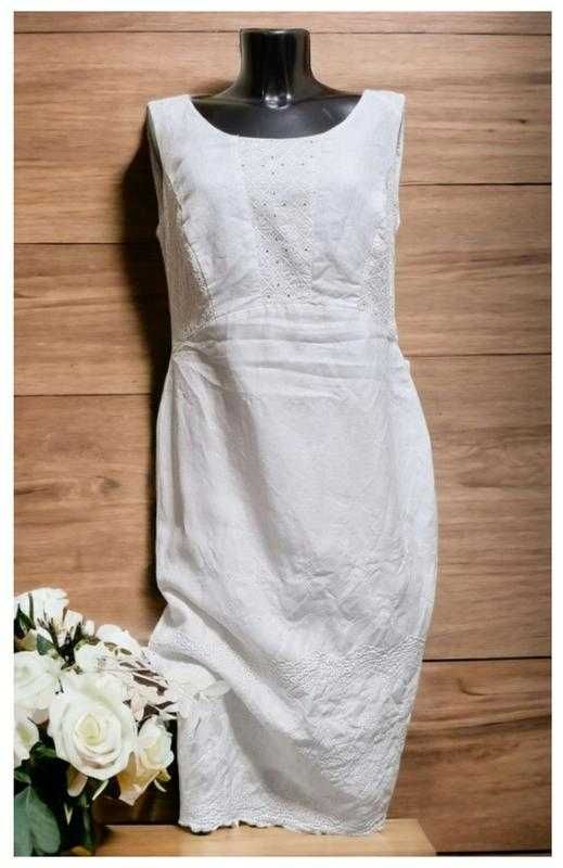 Нежное льняное белое платье от Marks&Spencer c вышивкой ришелье! р.M-L