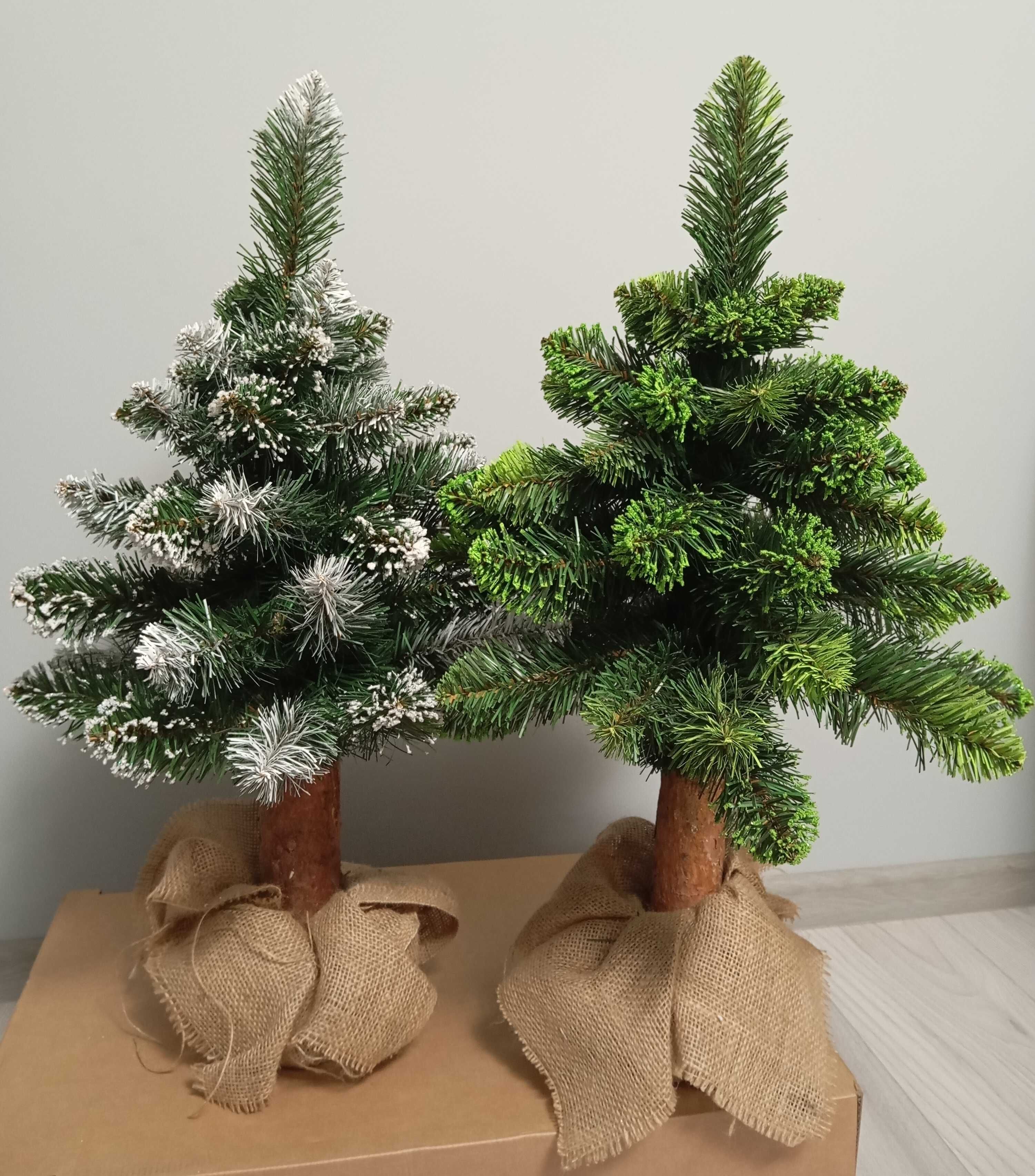 Mała sztuczna choinka na pniu 60 cm Sosna diamentowa + gratis