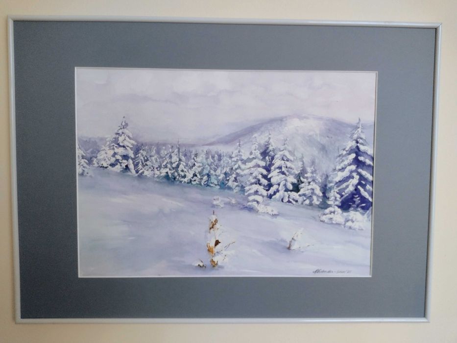 Duża akwarela zimowa 50/70cm