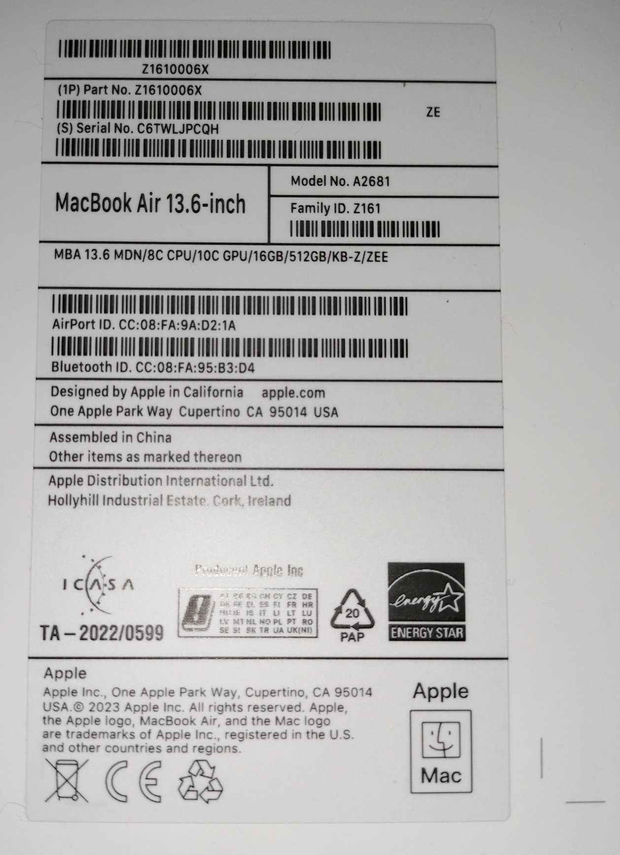 Apple MacBook Air 13'' chip M2 - NOWY, pol. dystrybucja, 1000 taniej