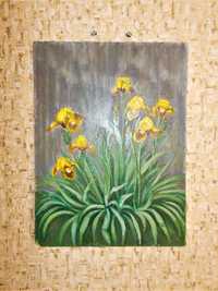 Картина " Жёлтые ирисы". Оргалит,(холст), масло, 30*40 см. На заказ