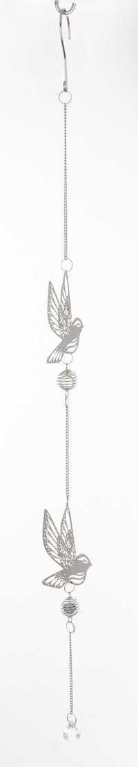 Dekoracja wisząca metalowa srebrna ozdobna Ptaszek 80 cm