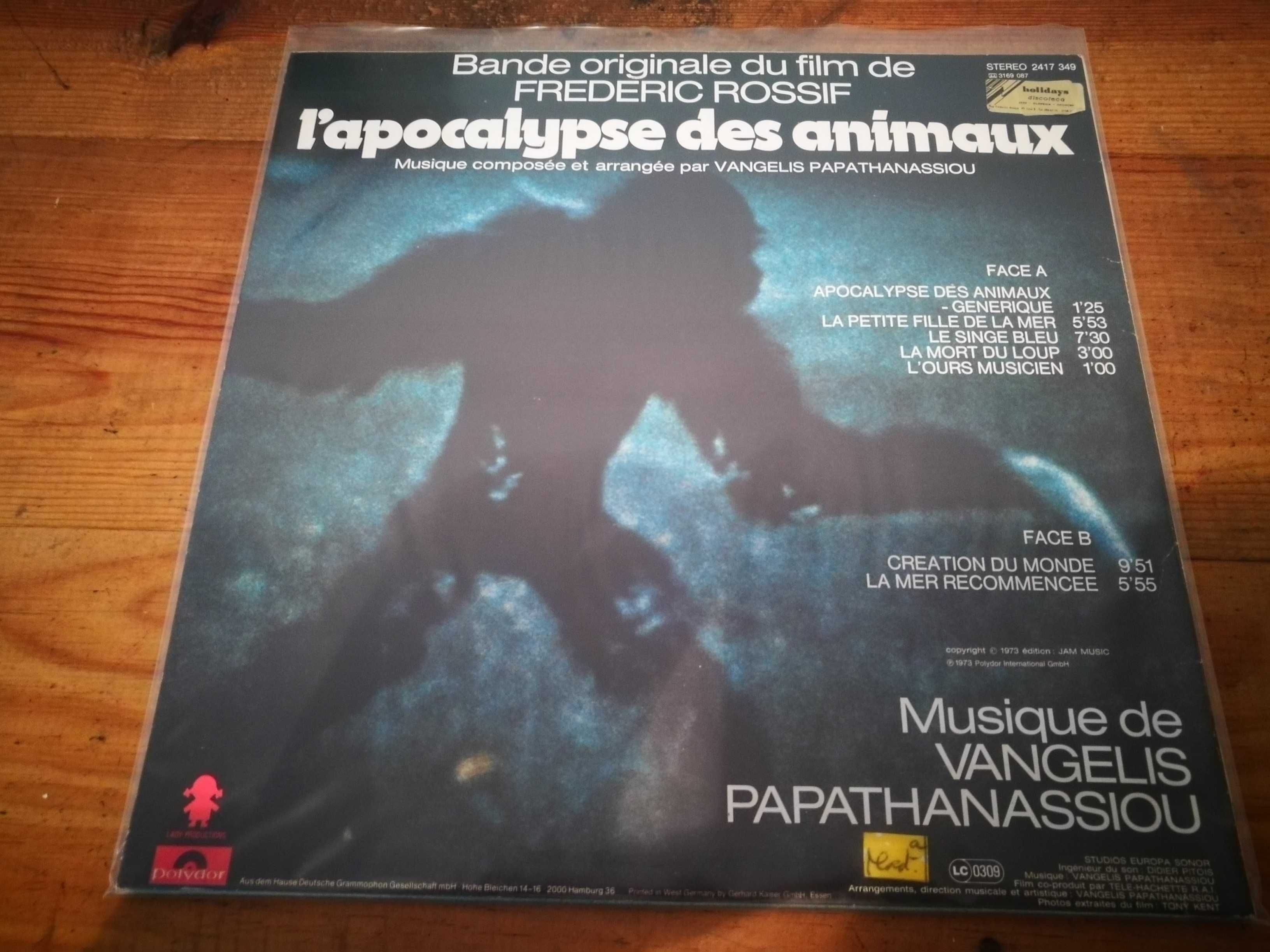 VANGELIS - L'a Apocalypse   Des Animaux (EDIÇÃO ALEMÃ - 1986) LP