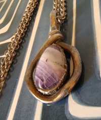 Lawendowy amulet naszyjnik z ametrynem ametryn fioletowy duży kamień