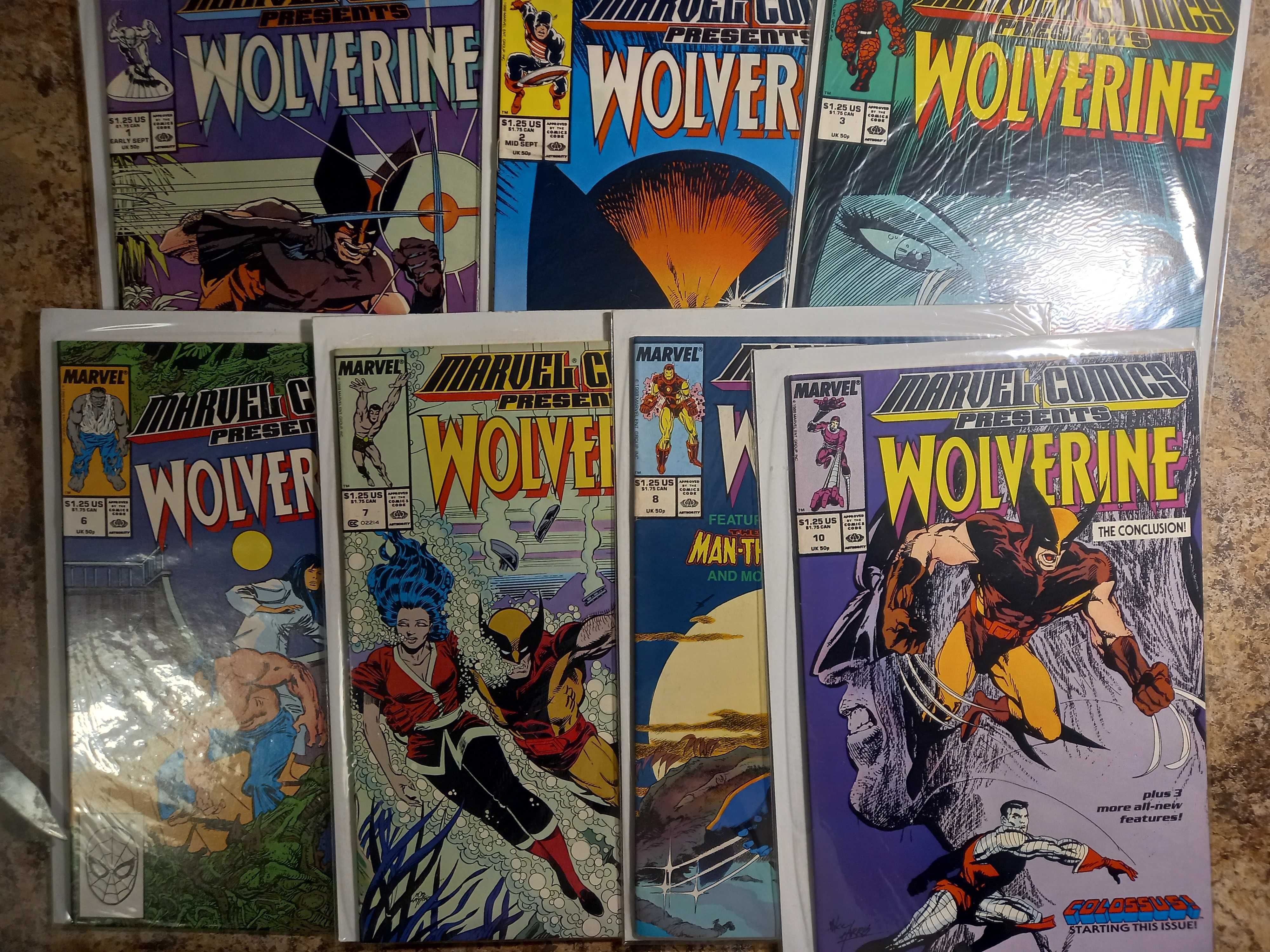 Marvel Comics Presents "WOLVERINE" #1,2,3,6,7,8,10  org. komiksy USA