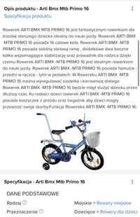 Rowerek Arti BMX MTB primo 16