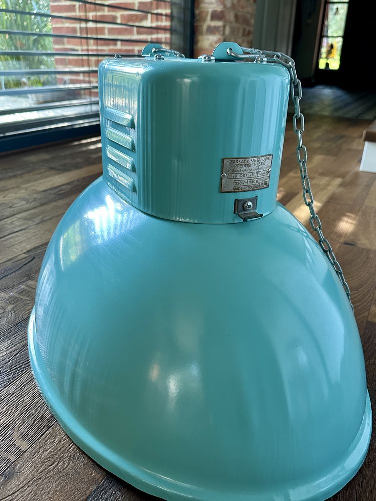 Lampa ORP-2 loft, retro ubot PRL. Turkusowa