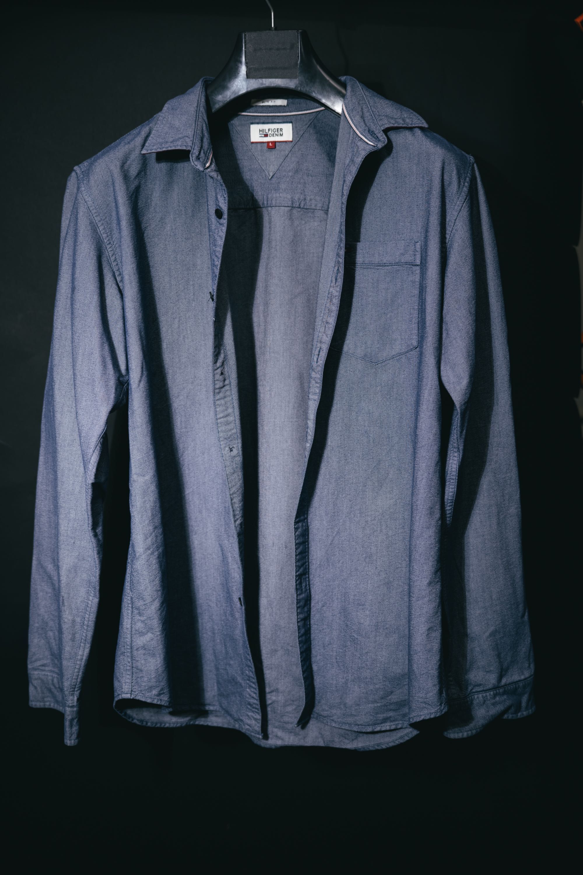 Koszula Tommy Hilfiger szaro-granatowa rozmiar L slim fit stan idealny