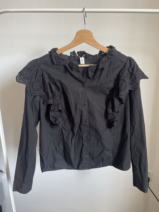 Mango koszula czarna koronka bawelna S
