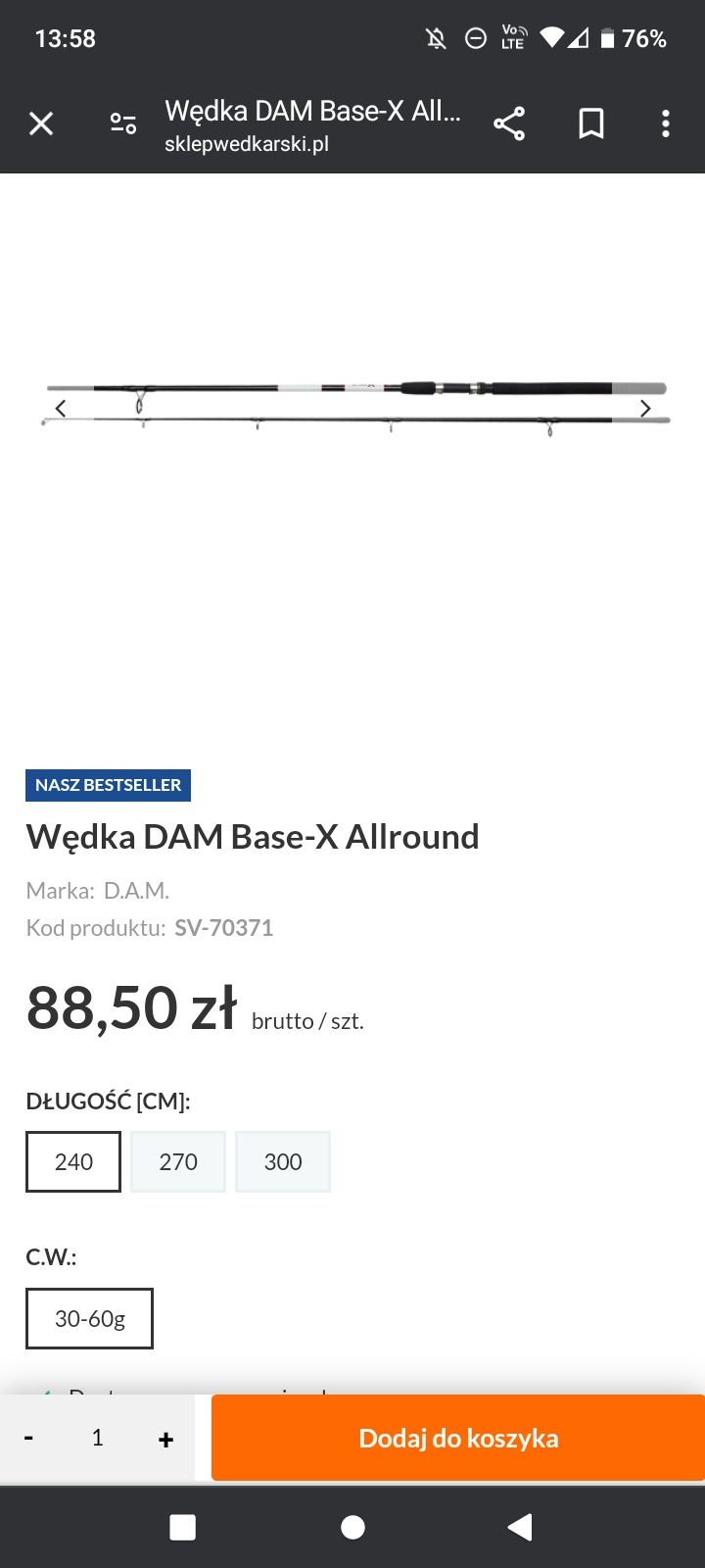 [GRATISY]Wędka Dam base x allround 240cm 30-60g