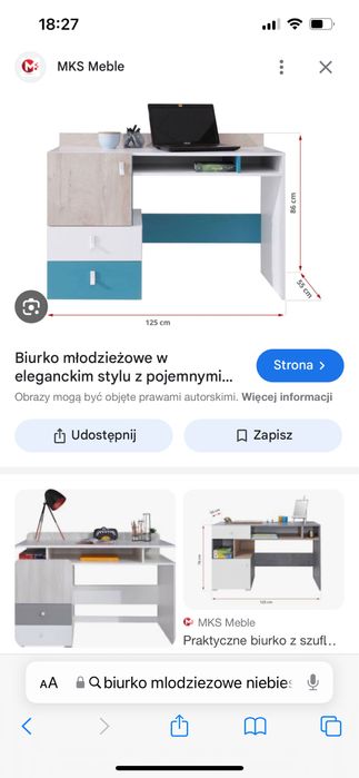 Biurko młodzieżowe z elementami niebieskiego