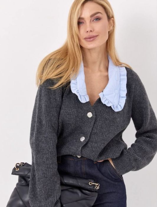 Сірий кардиган з коміром в стилі Zara