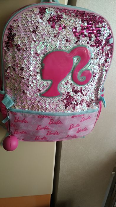 Дитячий шкільний рюкзак Barbie рожевий у паєтки