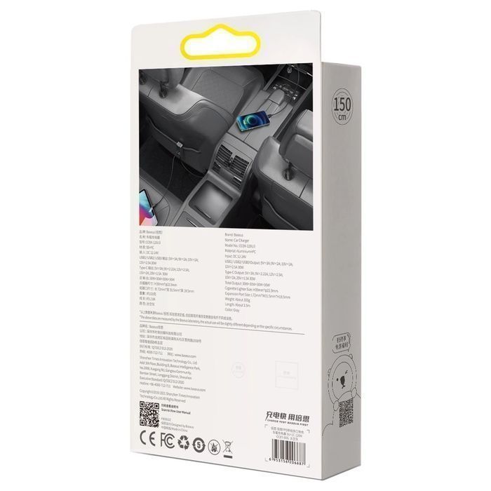 Baseus ładowarka samochodowa 3x USB / USB C 120W PPS QC PD szary