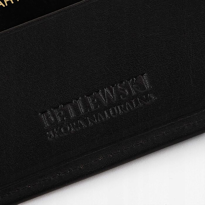 Skórzany Portfel Męski Betlewski HARRY RFID Slim Czarny Logo