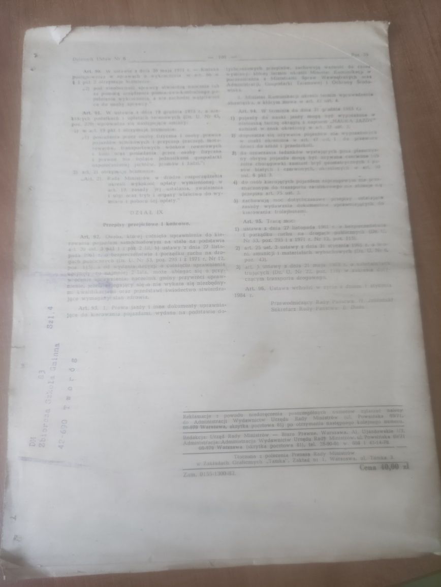 Dziennik ustaw PRL. 1983 ,, Prawo o ruchu drogowym