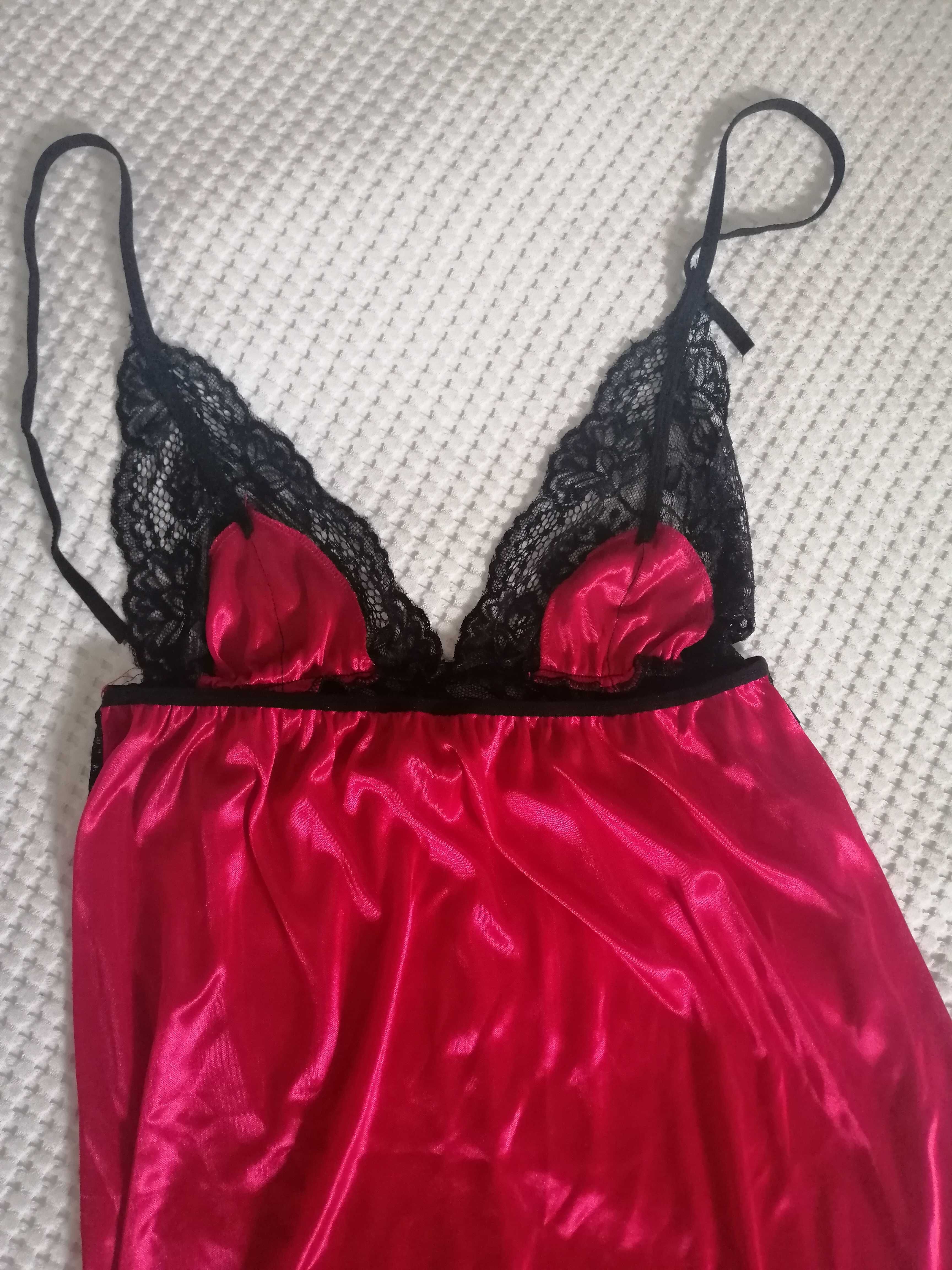 sexy komplet bielizny, S/M, halka z koronką, stringi i szlafrok, nowy