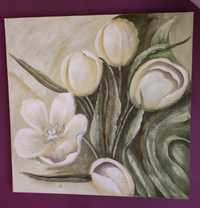 Ręcznie malowany obraz tulipany 100cm/100cm