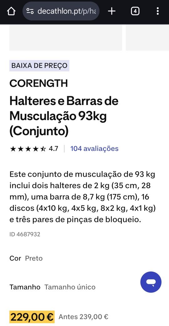 Banco de musculação + Conjunto de pesos