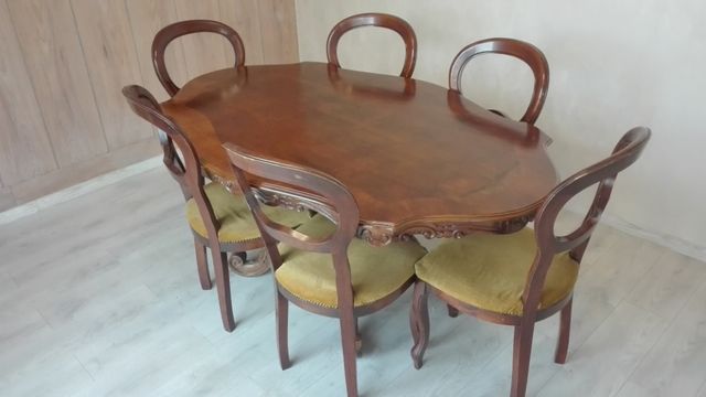 Zabytkowy stół i 6 krzeseł - lite drewno