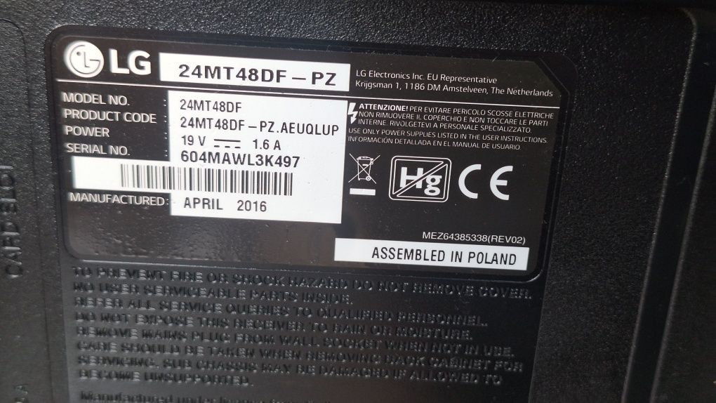 Telewizor LG 24 cale funkcjia monitora.