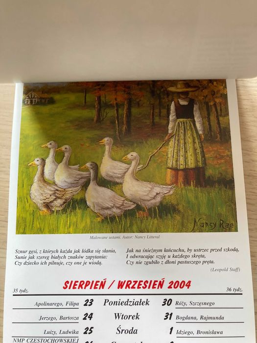 Reprodukcje obrazów malowane stopą,ustami.Kartki Kalendarze