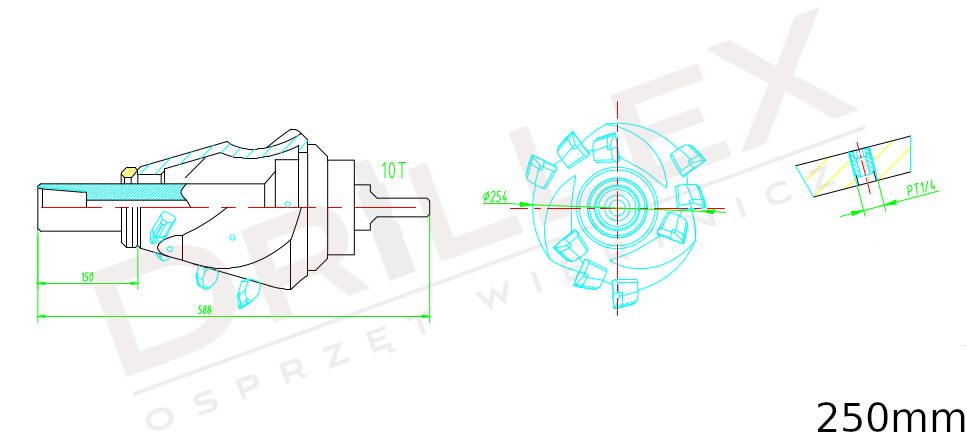 Rozwiertak z krętlikiem Fi 250 Ditch Witch Vermeer Fluted Reamer