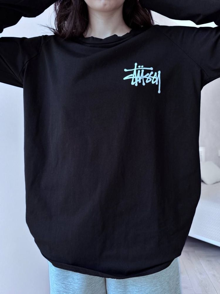 Жіноча кофта лонгслів Stussy біла чорна 42-46 S-M Турецький кулір