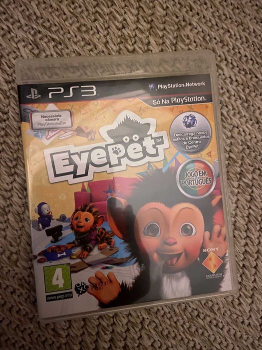 Playstation3 slim  + comando + cabos + jogo + eye pet + peça singstar