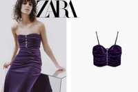Топ Zara фіолетового кольору, оксамитовий з декоративними гудзиками
