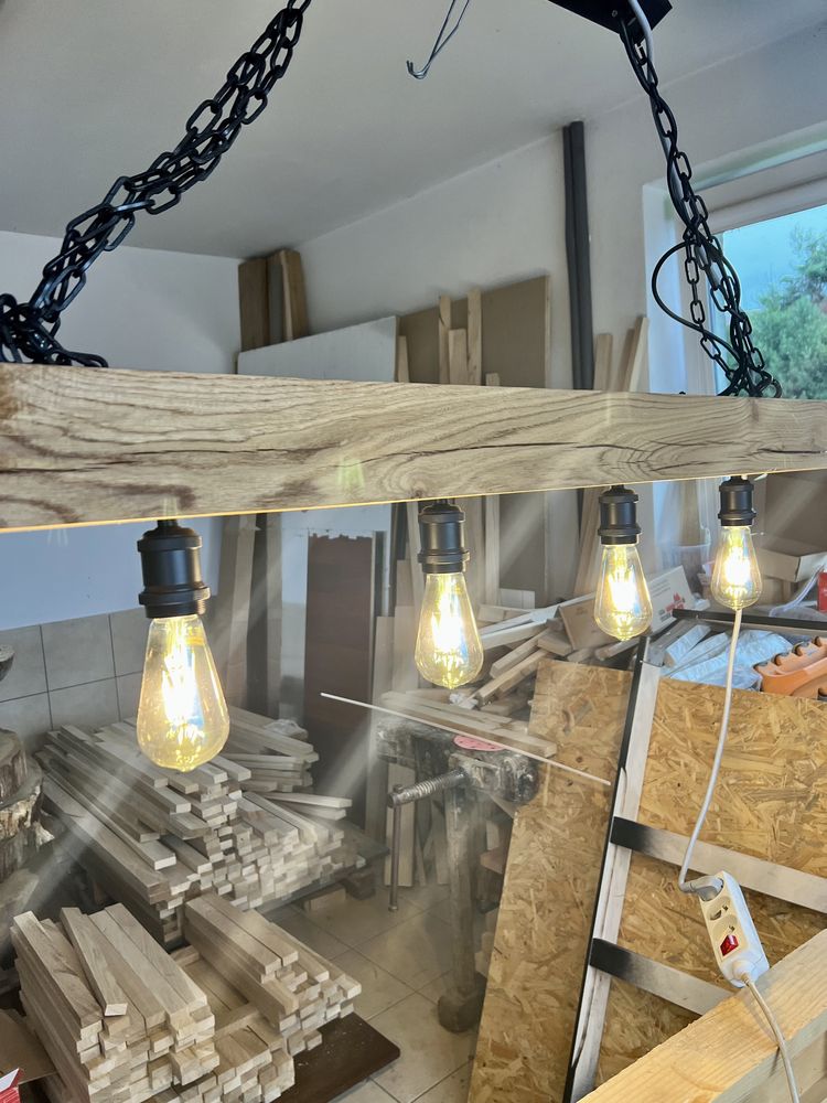 Lampa dębowa loftowa z dębowej belki
