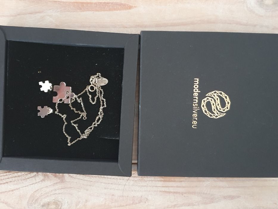 Komplet puzzle kolczyki naszyjnik celebrytka