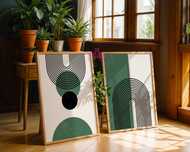 Plakat linie i kropki, Boho, Abstrakcja, zestaw